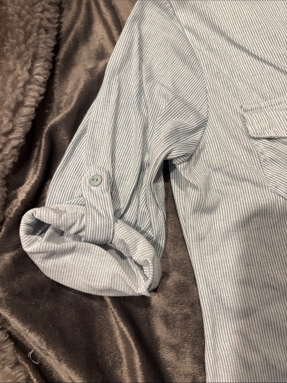 Light Blue Pinstripe Button-Up Shirt - Picture 3 of 6